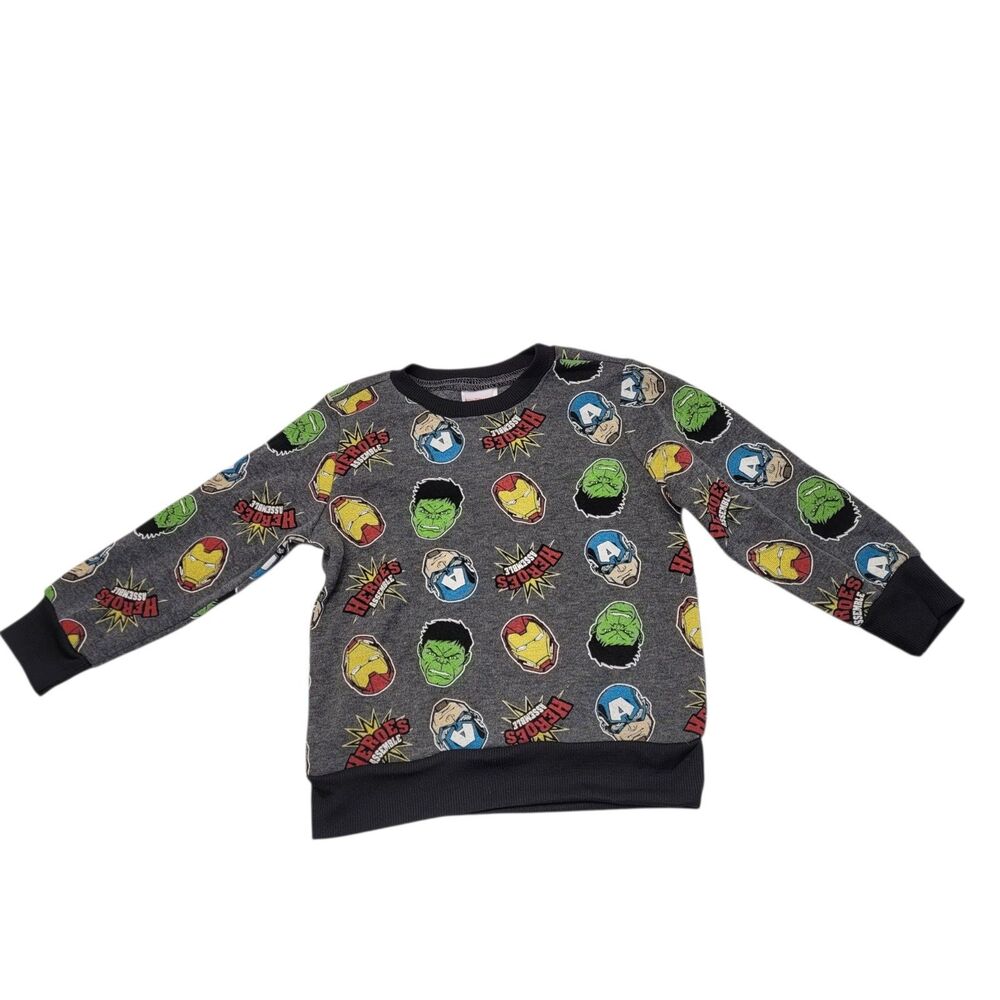 Marvel Boys Pullover Sweatshirt  Gray Superhero Print Size 3T New